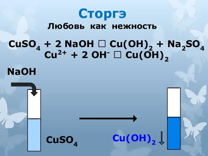 Сторгэ Любовь как нежность CuSO4 + 2 NaOH ? Cu(OH)2 + Na2SO4