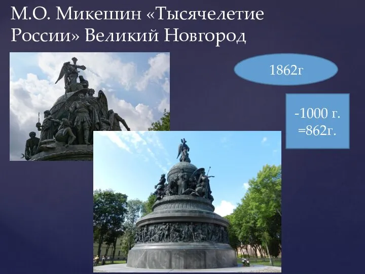 М.О. Микешин «Тысячелетие России» Великий Новгород 1862г -1000 г. =862г.