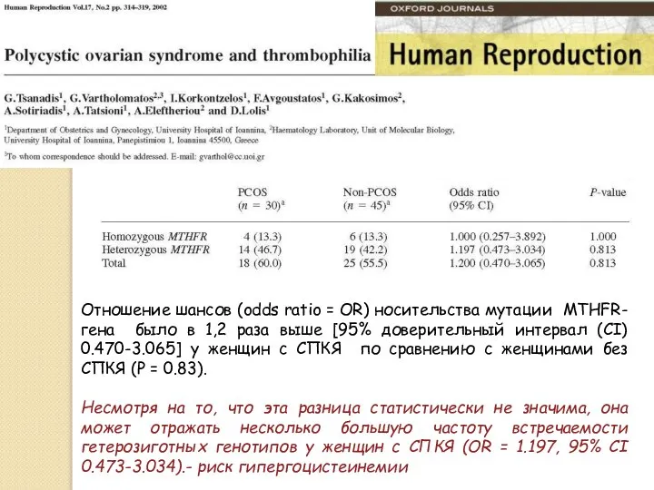 Отношение шансов (odds ratio = OR) носительства мутации MTHFR-гена было в 1,2