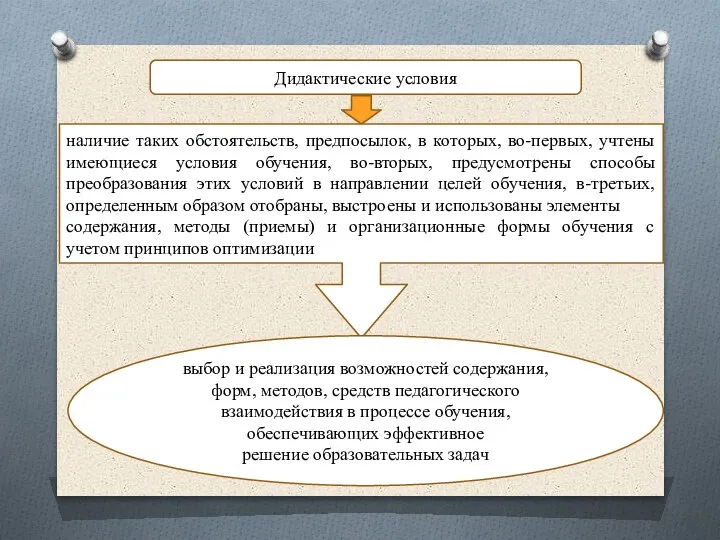 Дидактические условия наличие таких обстоятельств, предпосылок, в которых, во-первых, учтены имеющиеся условия