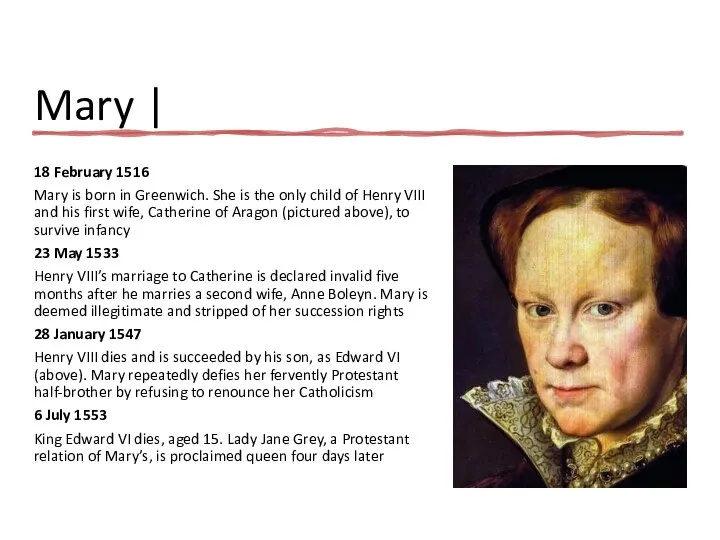 Mary | 18 February 1516 Mary is born in Greenwich. She is