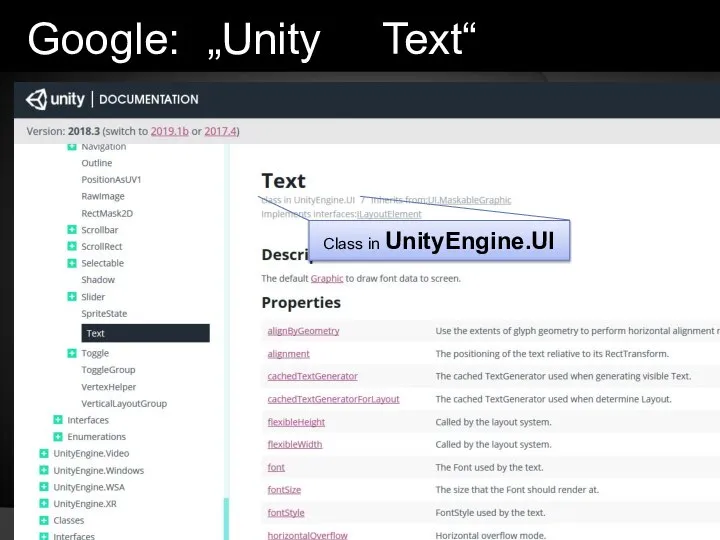 Google: „Unity Text“ Class in UnityEngine.UI