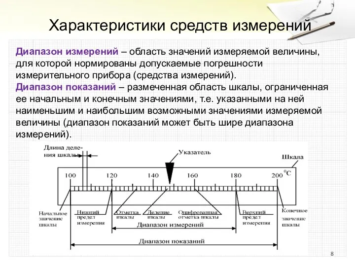 Характеристики средств измерений Диапазон измерений – область значений измеряемой величины, для которой