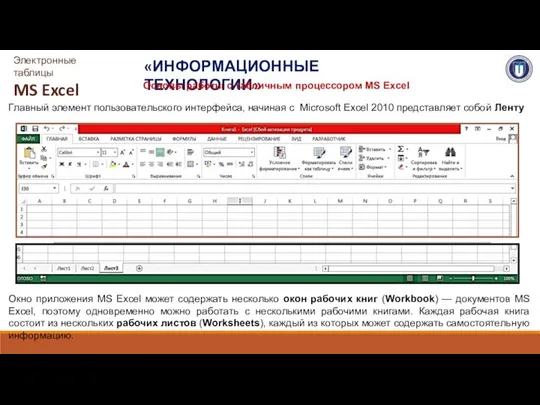 «ИНФОРМАЦИОННЫЕ ТЕХНОЛОГИИ» Электронные таблицы MS Excel Основы работы с табличным процессором MS