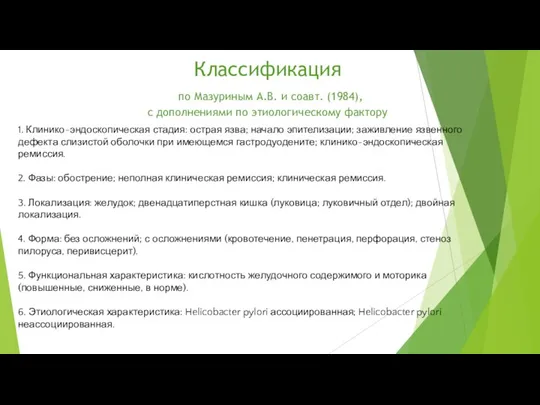 Классификация по Мазуриным А.В. и соавт. (1984), с дополнениями по этиологическому фактору