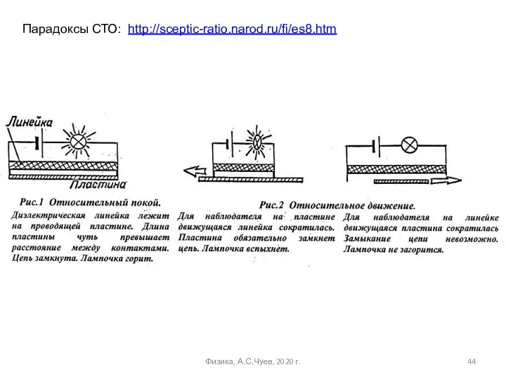 Физика, А.С.Чуев, 2020 г. Парадоксы СТО: http://sceptic-ratio.narod.ru/fi/es8.htm