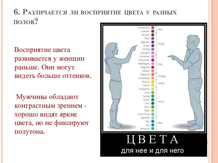 6. Различается ли восприятие цвета у разных полов? Восприятие цвета развивается у