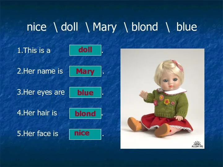 nice \ doll \ Mary \ blond \ blue 1.This is a