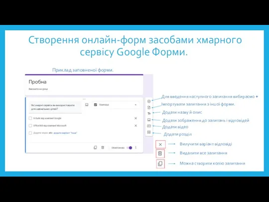 Створення онлайн-форм засобами хмарного сервісу Google Форми. Приклад заповненої форми. Для введення