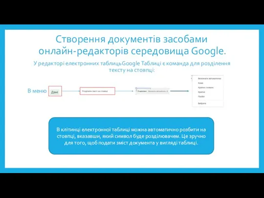 Створення документів засобами онлайн-редакторів середовища Google. У редакторі електронних таблицьGoogle Таблиці є