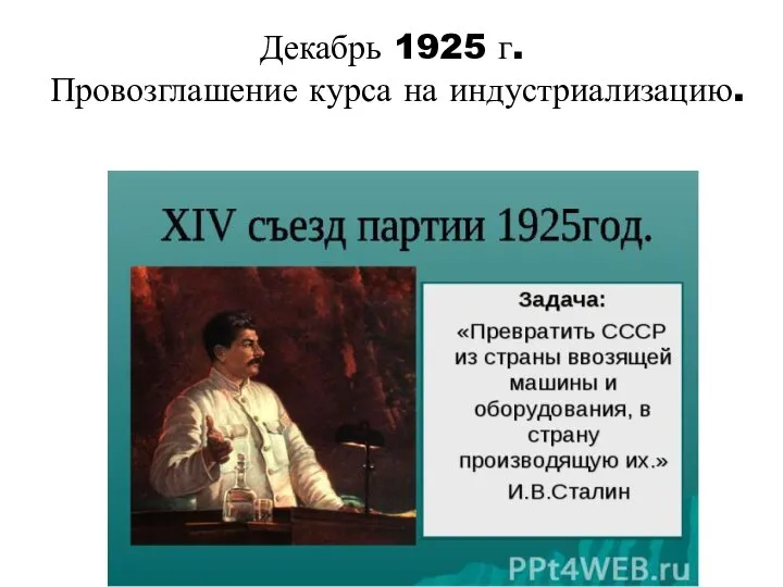 Декабрь 1925 г. Провозглашение курса на индустриализацию.