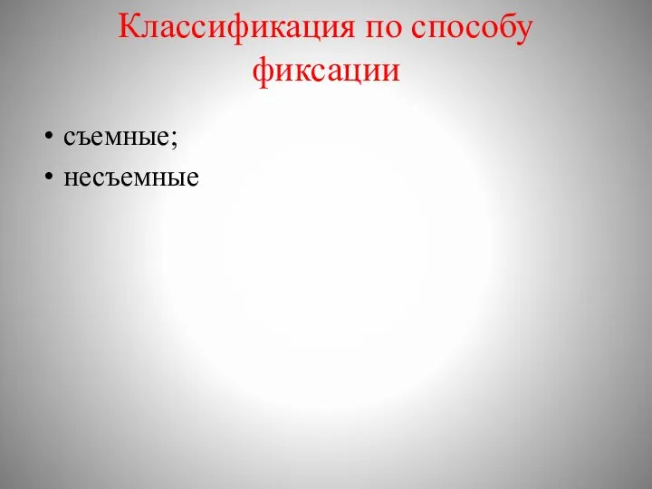 Классификация по способу фиксации съемные; несъемные