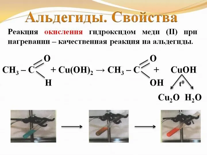 O II C (уксусная к-та) + Cu2O↓(красный) +2H2O I OH