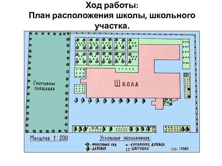 Ход работы: План расположения школы, школьного участка.