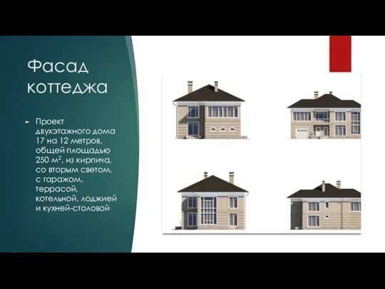 Фасад коттеджа Проект двухэтажного дома 17 на 12 метров, общей площадью 250