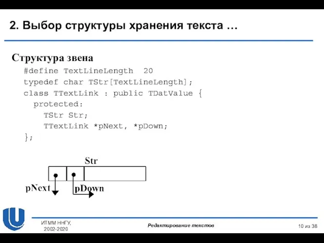 из 38 ИТММ ННГУ, 2002-2020 Структура звена #define TextLineLength 20 typedef char