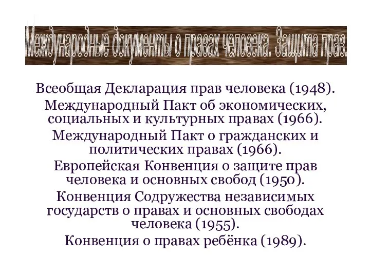 Международные документы о правах человека. Защита прав. Всеобщая Декларация прав человека (1948).