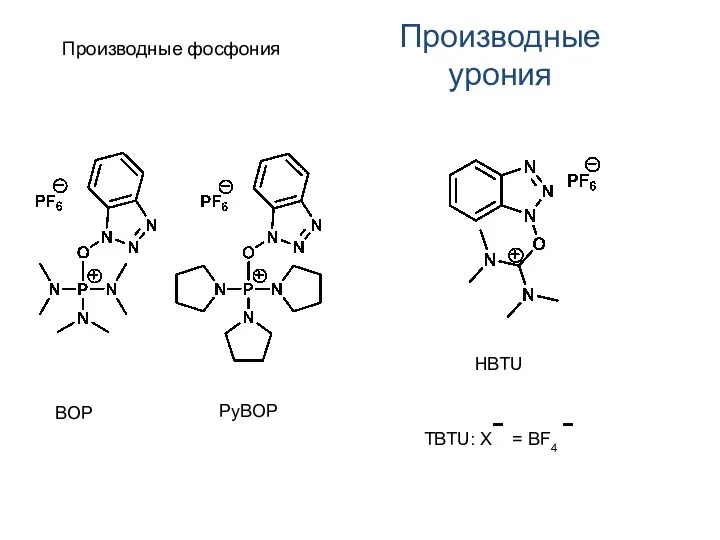 Производные фосфония Производные урония BOP PyBOP HBTU TBTU: Xˉ = BF4 ˉ