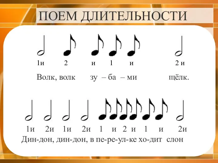 ПОЕМ ДЛИТЕЛЬНОСТИ 1и 2 и 1 и 2 и Волк, волк зу