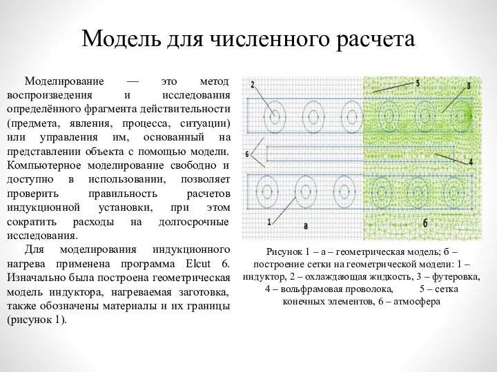 Модель для численного расчета Рисунок 1 – а – геометрическая модель; б