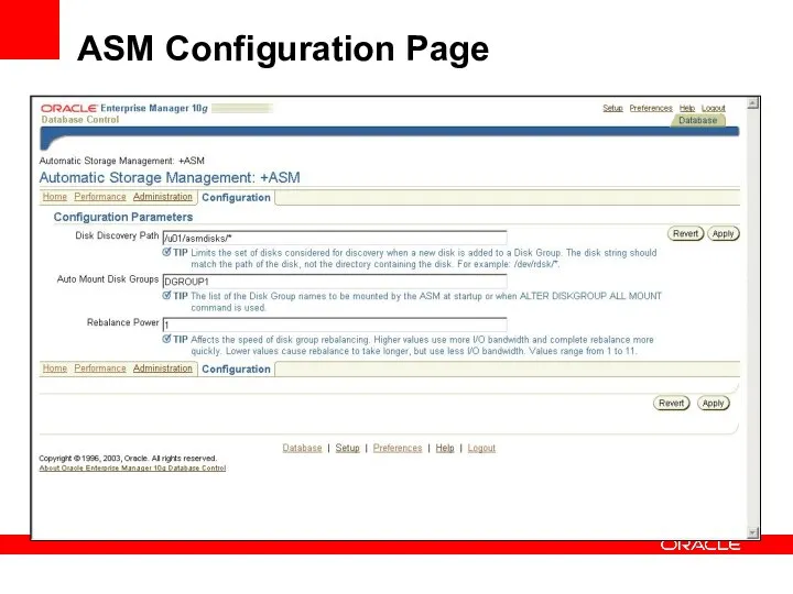 ASM Configuration Page