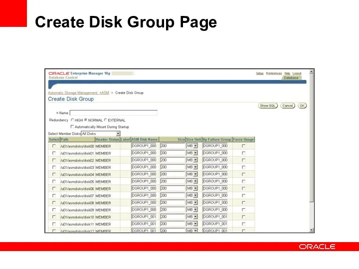 Create Disk Group Page