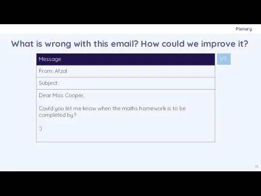 What is wrong with this email? How could we improve it? Plenary 1/3