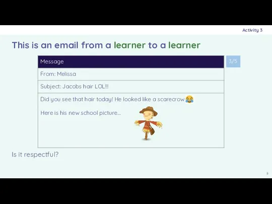 Is it respectful? This is an email from a learner to a learner Activity 3 3/5