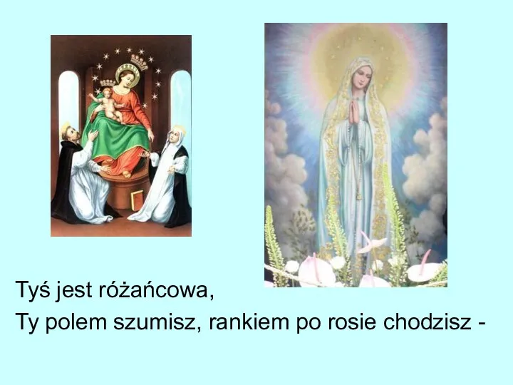 Tyś jest różańcowa, Ty polem szumisz, rankiem po rosie chodzisz -