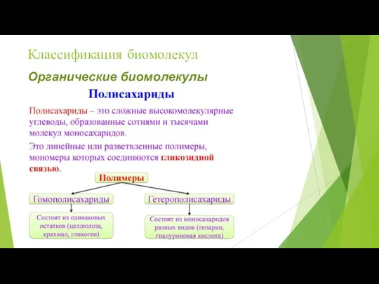 Классификация биомолекул Органические биомолекулы