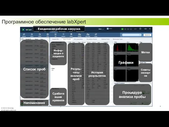 Ежедневная рабочая нагрузка Инфор-мация о пациенте Сработавшие правила Резуль-таты анализа проб История