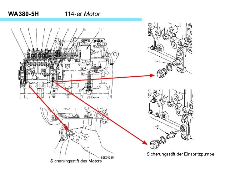 WA380-5H 114-er Motor Sicherungsstift der Einspritzpumpe Sicherungsstift des Motors