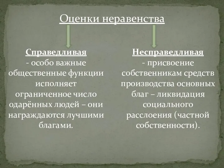 Оценки неравенства Справедливая - особо важные общественные функции исполняет ограниченное число одарённых