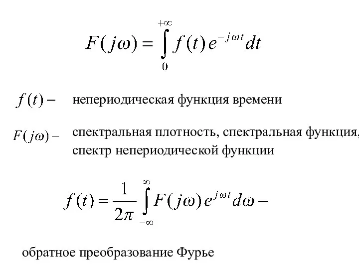 непериодическая функция времени спектральная плотность, спектральная функция, спектр непериодической функции обратное преобразование Фурье