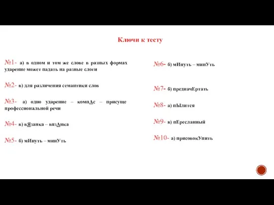 Ключи к тесту №1- а) в одном и том же слове в