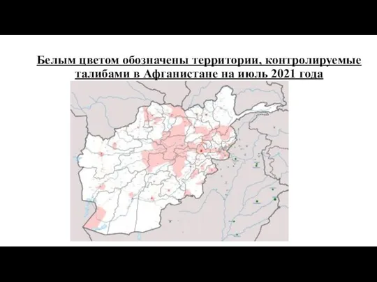 Белым цветом обозначены территории, контролируемые талибами в Афганистане на июль 2021 года