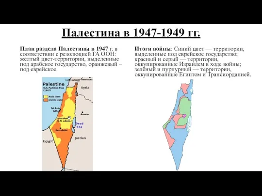 Палестина в 1947-1949 гг. План раздела Палестины в 1947 г. в соответствии