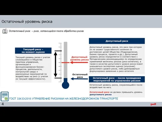 4 Остаточный риск – риск, остающийся после обработки риска Остаточный уровень риска