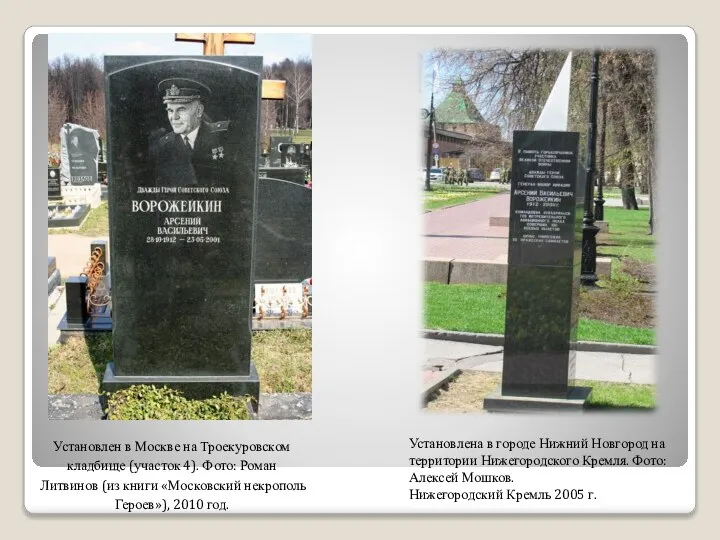 Установлен в Москве на Троекуровском кладбище (участок 4). Фото: Роман Литвинов (из