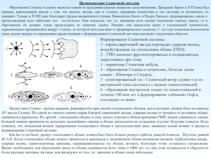 Происхождение Солнечной системы Образование Солнца и планет является одним из фундаментальных вопросов