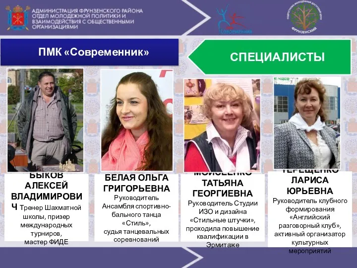 ПМК «Современник» БЫКОВ АЛЕКСЕЙ ВЛАДИМИРОВИЧ Тренер Шахматной школы, призер международных турниров, мастер