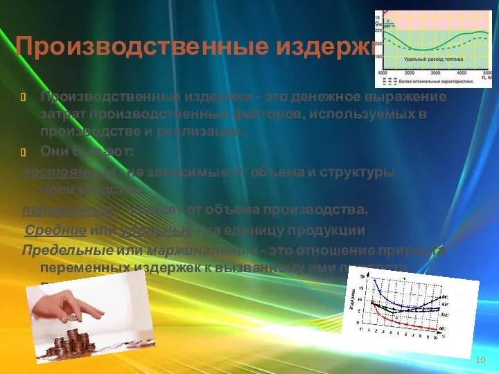 Производственные издержки Производственные издержки - это денежное выражение затрат производственных факторов, используемых