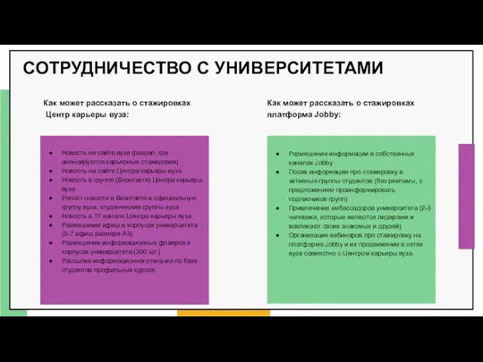 СОТРУДНИЧЕСТВО С УНИВЕРСИТЕТАМИ Новость на сайте вуза (раздел, где анонсируются карьерные стажировки)