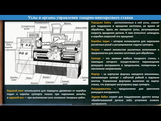 Узлы и органы управления токарно-винторезного станка