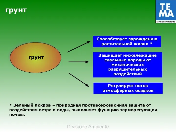 грунт * Зеленый покров – природная противоэрозионная защита от воздействия ветра и