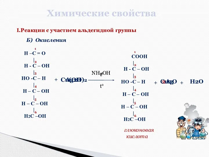 Химические свойства I.Реакции с участием альдегидной группы Б) Окисления + Аg2О NН4ОН