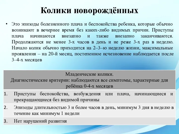 Это эпизоды болезненного плача и беспокойства ребенка, которые обычно возникают в вечернее