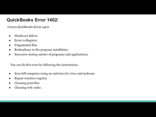 QuickBooks Error 1402: Causes Quickbooks Error 1402: Hardware failure Error in Registry