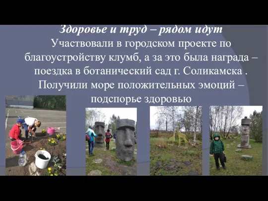 Здоровье и труд – рядом идут Участвовали в городском проекте по благоустройству