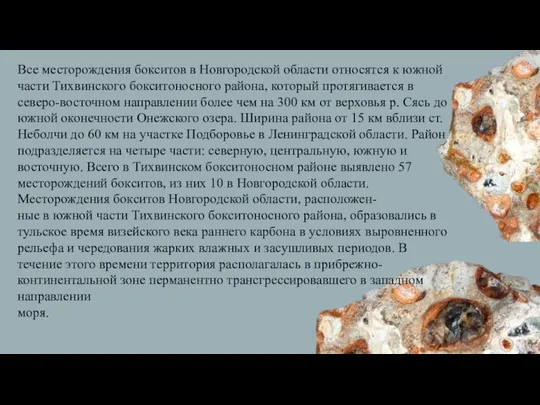 Все месторождения бокситов в Новгородской области относятся к южной части Тихвинского бокситоносного